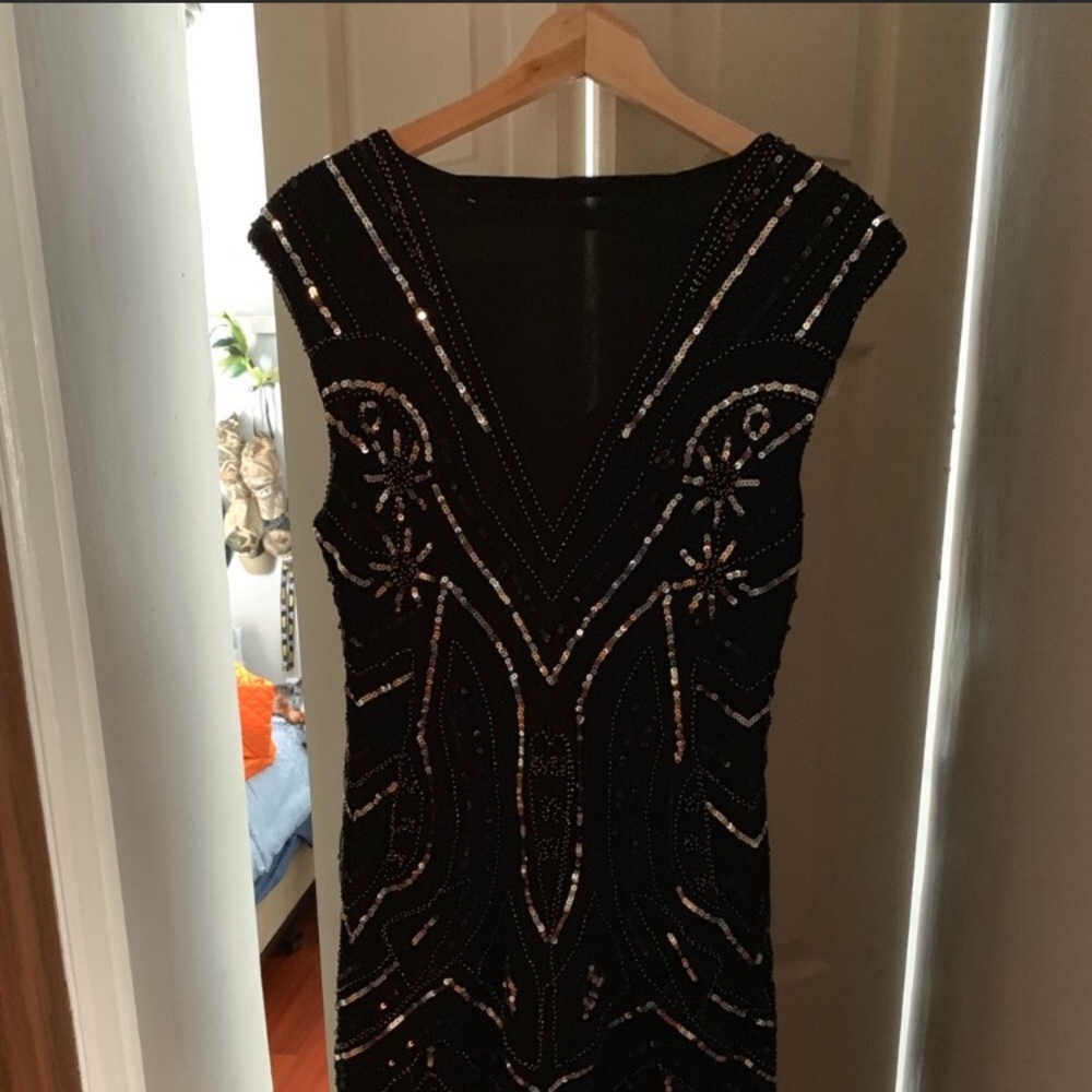 Black and silver flapper dress